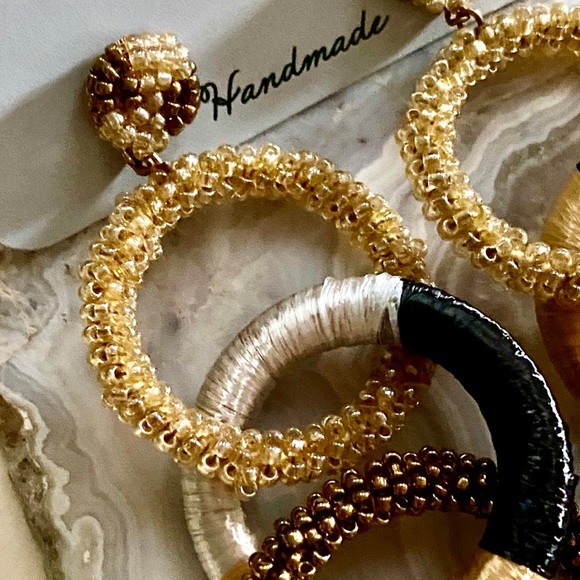 NWT Deepa Gurnani Triple Hoop Beaded Chandeliers - Picture 9 of 11